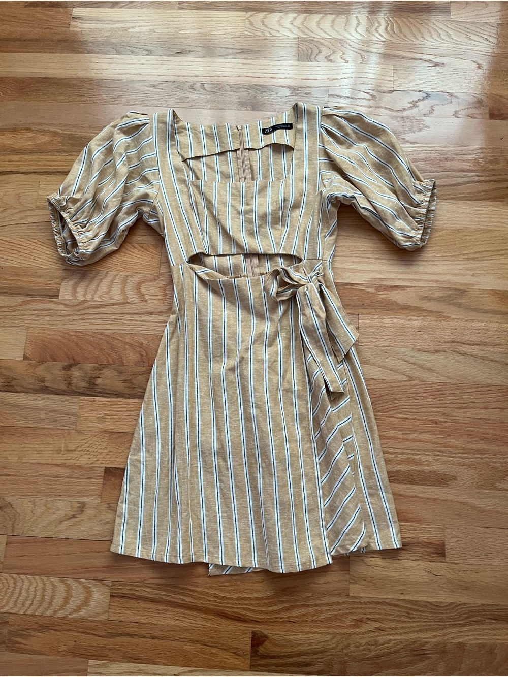 Zara Striped Wrap-Style Mini Dress in Mustard and White
